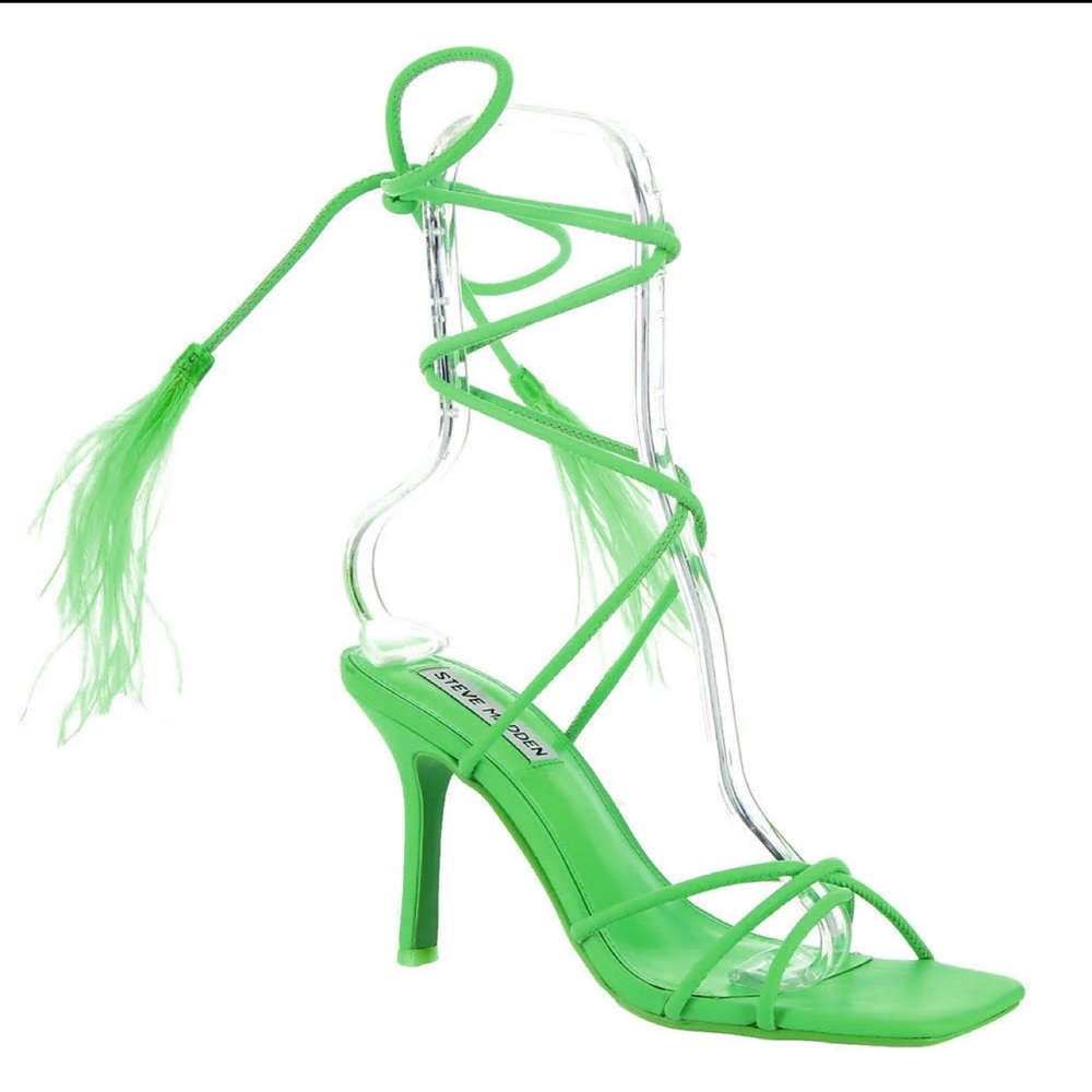 Steve Madden Neon Green Strappy Lace-Up Feather Heel